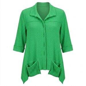 IC by Connie K LARGE Green Textured Button Front Tunic Shirt Sharkbite Hem